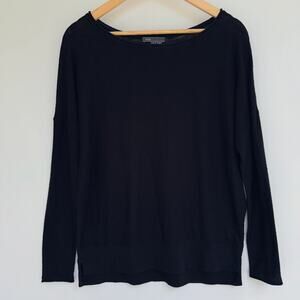 Vince Small Black Cotton Drop Shoulder Long Sleeve Top Sweater Crewneck Slouchy